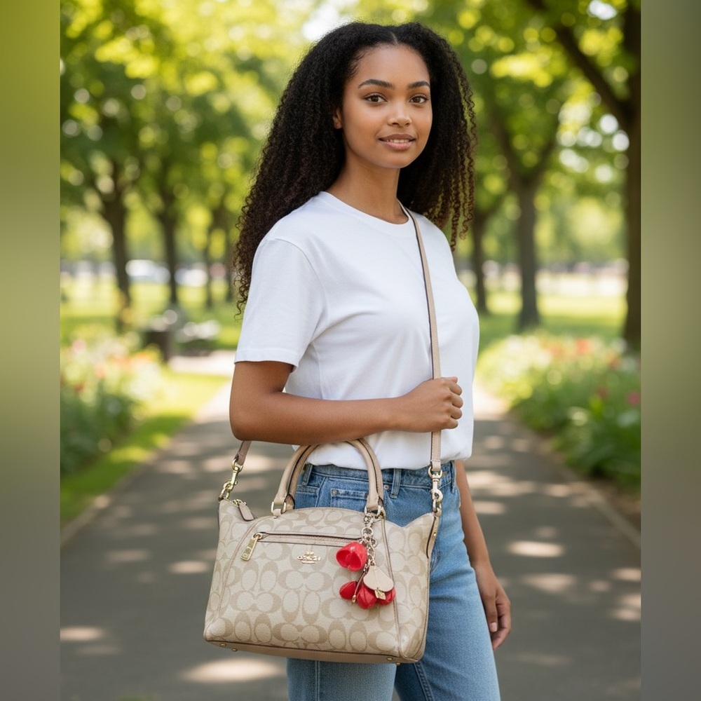 Coach 2020 Beige Prairie Satchel Signature C Coated Canvas Handbag Shoulder Bag